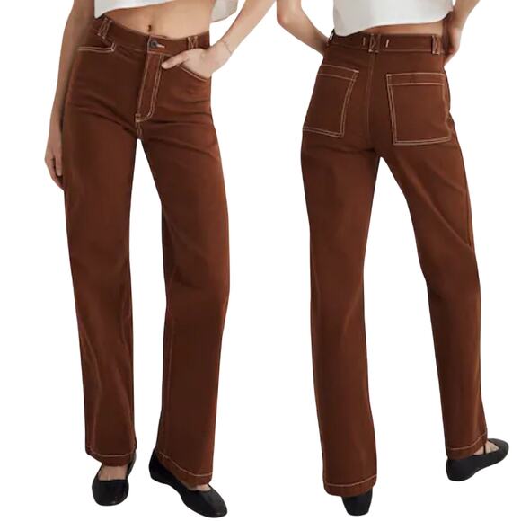 Madewell The Emmett Wide-Leg Pant Garment Dyed Edition Clifftop Brown 28 Cotton - Picture 1 of 12